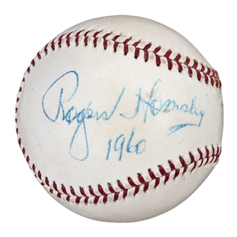 Tremendous Rogers Hornsby Single Signed & "1960" Inscribed ONL Giles Baseball (PSA/DNA)
